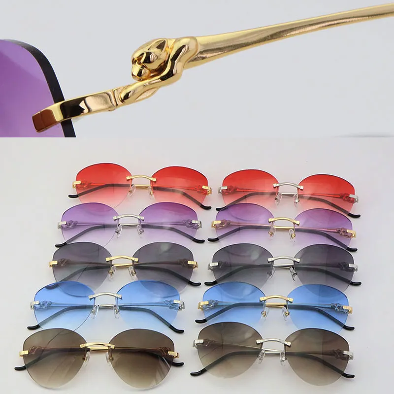 Neue Luxus -Schmetterlingslinsen -Leopard -Serie Metal Randless Sonnenbrille Designer Unisex Brille Mann Frau 18k Gold 001 Silber La320i