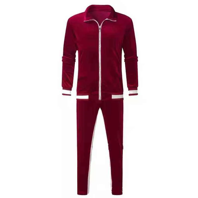 Primavera Autunno Velluto da uomo Set Tuta sportiva Maschile Plus Velluto Spessa Felpe con cappuccio + Pantaloni Felpa calda Abbigliamento sportivo Tuta uomo G1217