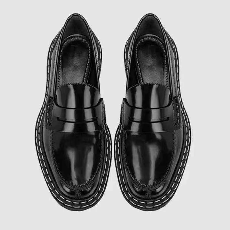 British Style Platform Loafers Shoes 2022 New Fashion Retro Academic Thicken Heel Round tår Kvinna 220711