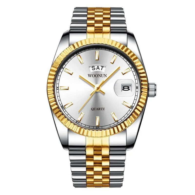 Armbanduhren 2022 Luxus Mode Business Uhr Männer Silber Gold Uhren Edelstahl Band Tag Datum Quarz Relogio Masculino268t