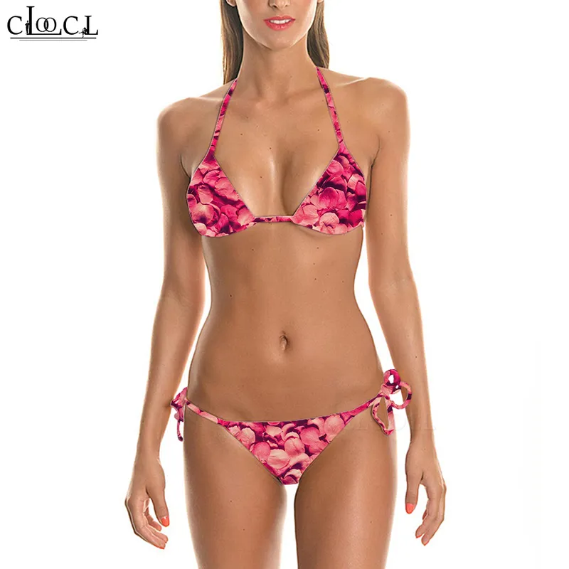 Sexy bonito biquíni maiô flor maple leaf impresso 3d tiras das mulheres cintura baixa conjunto biquinis estilo harajuku praia banho w220617