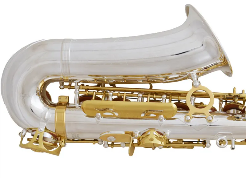 Europeisk-tillverkad avancerad EB Alto Saxophone White Copper Silver-Plated Professional E-Flat Jazz Instrument Alto Saxophone