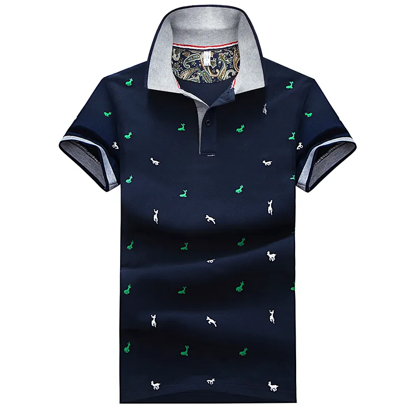 사슴 프린트 폴로 셔츠 남자 여름 짧은 소매 슬림 한 폴로 스 패션 스트리트웨어 탑 티셔츠 캐주얼 골프 셔츠 220504
