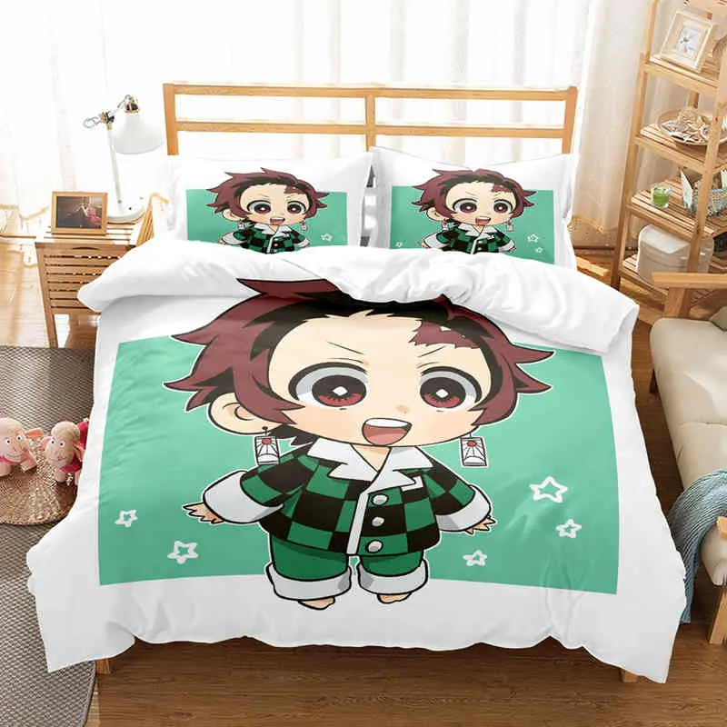 Demon Slayer Bedding Set 3d Japanese Anime Kids Gift Duvet Cover Comforter Bed Linen Home Textiles Queen King Single Size