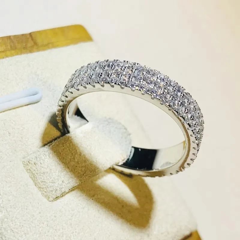 3 rangs laboratoires aaaa zircon anneau argent couleur fiançailles bagues pour femmes bijoux de fête de fête de mariée 220728