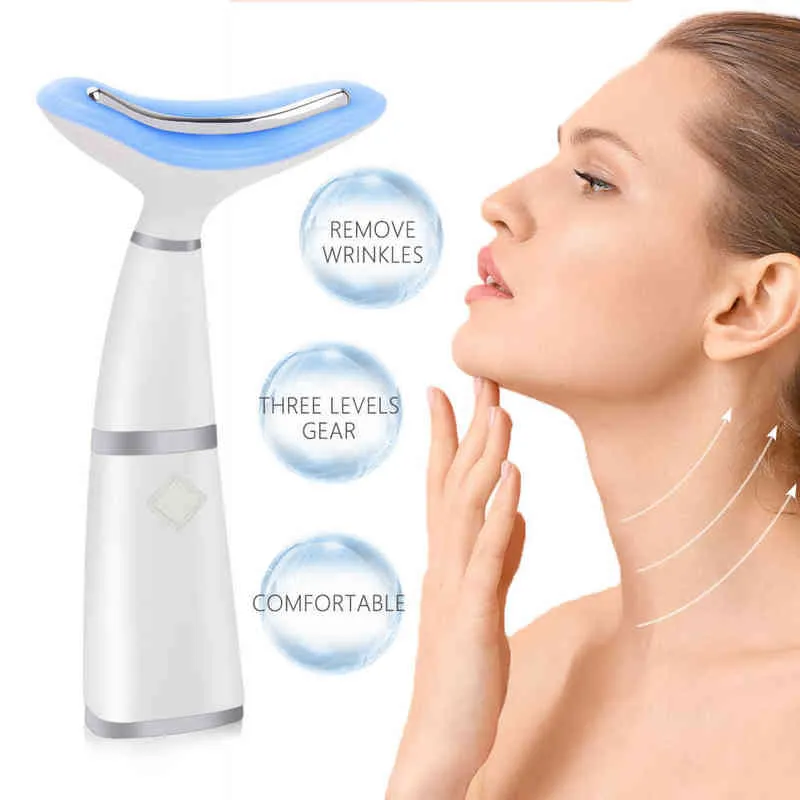 Face Neck Massager Anti Wrinkles 3 Massage Mode High Frequency Vibratiobn Facial Machine for Skin Tightening Lift Care Tool220429