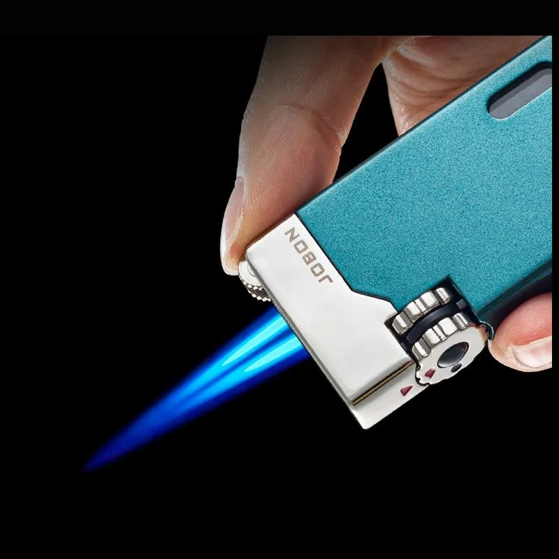 Ultra-Thin Metal Torch Lighter Jet Turbo Windproof Visible Gas Butane Cigar Cigarettes Portable Lighters Smoking Accessories