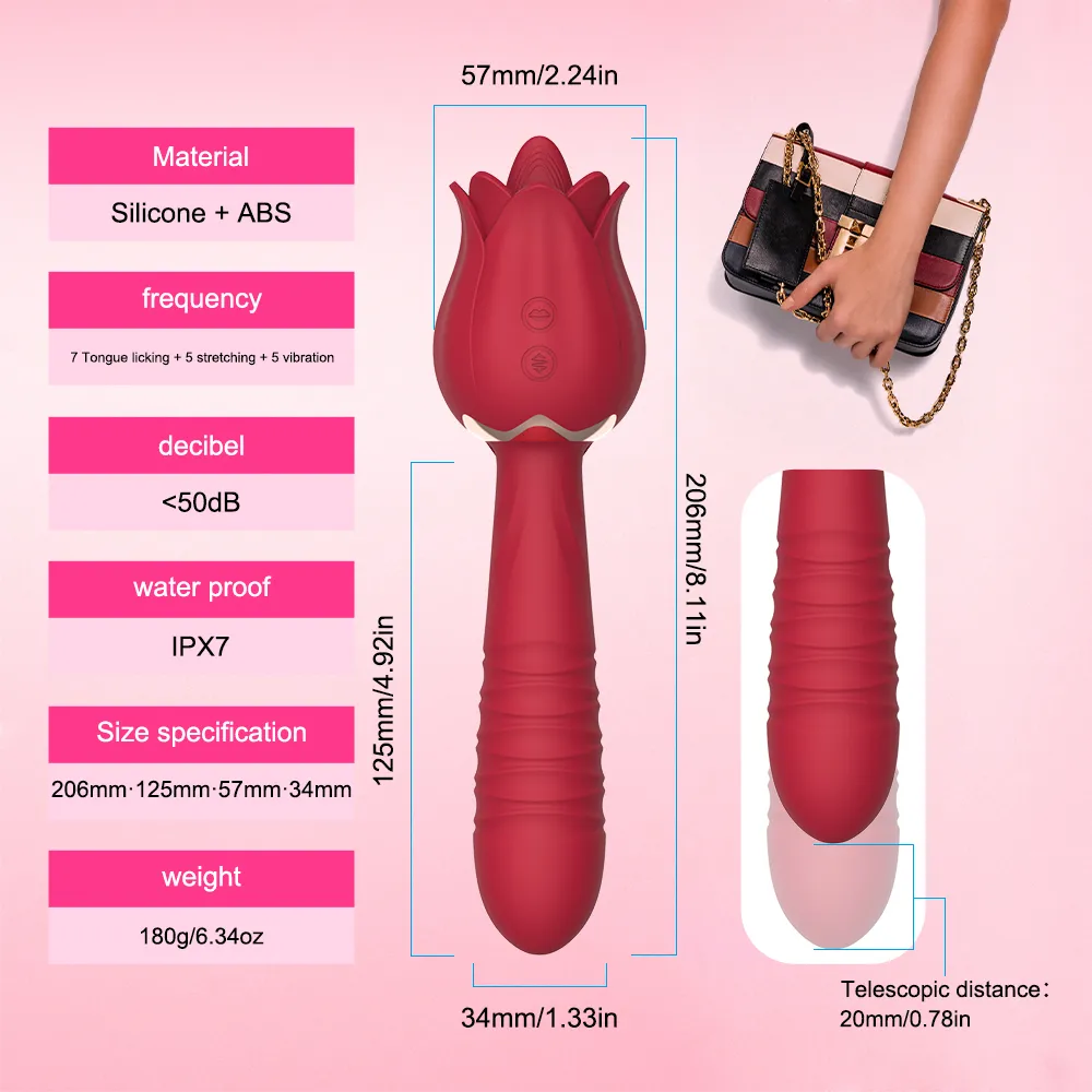 Rose Sexy Toys Vibrator for Women G-Spot Librando Dildos Dildos Vibração Telescópica Anal Clitóris do Mamilo Anal Brinquedo Adulto