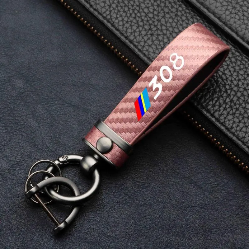 Porte-clés de voiture en Fiber de carbone de haute qualité, Logo personnalisé, pour Peugeot 308 407 508 2008 3008, accessoires porte-clés2392