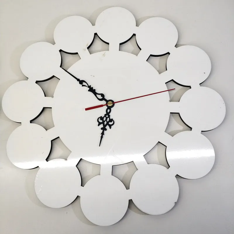 Horloge murale à Sublimation, horloge murale en bois MDF vierge avec 12 cercles, support de cadre Photo de forme ronde pour la décoration de la maison 0509