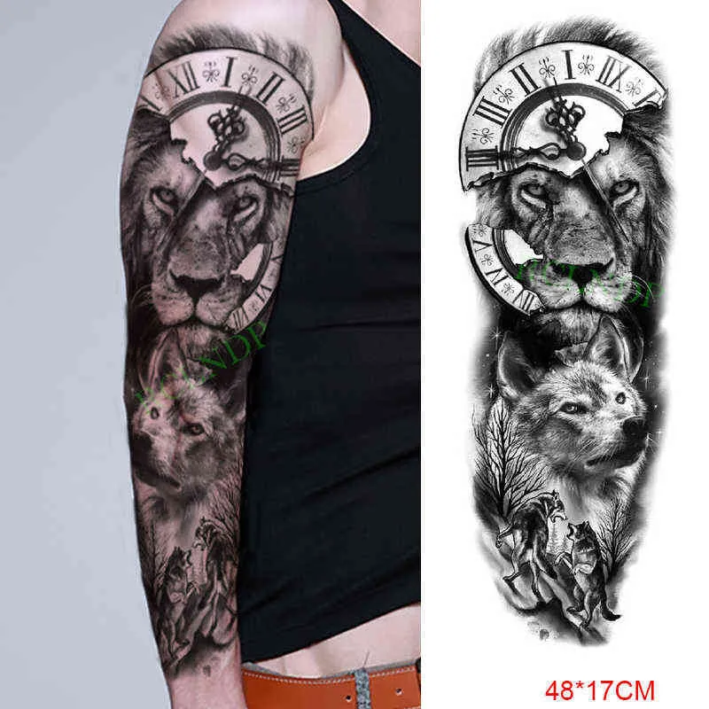 NXY Tijdelijke Tattoo Waterdichte Sticker Anubis Oude Egypte Hond Roma Klok Oog Volledige Arm Fake Tatto Flash Tatoo Mouw voor Mannen Dames 0330