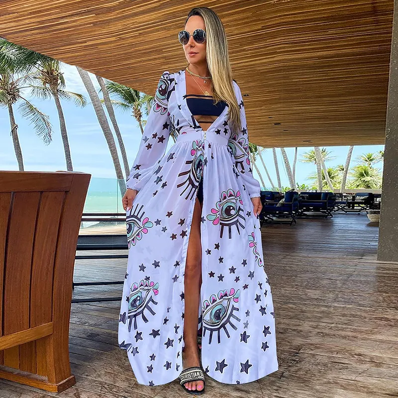 Feuilles Imprimer Bikini Beach Cover up Tuniques pour Long Kaftan Robe de Plage Sarong Maillot de bain cover s 220704gx