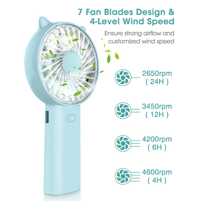 4000mAh Mini Protable Handheld Fan USB Rechargeble Outdoor Office 4 Speeds Air Cooler Can be as Power Bank To Charge Phone 220505