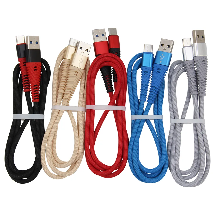 Micro USB Charger Cables 1m Snabb laddningstyp C Data Kabelladdning Synkroniseringsledning för Samsung Galaxy S9 S10 Huawei Xiaomi