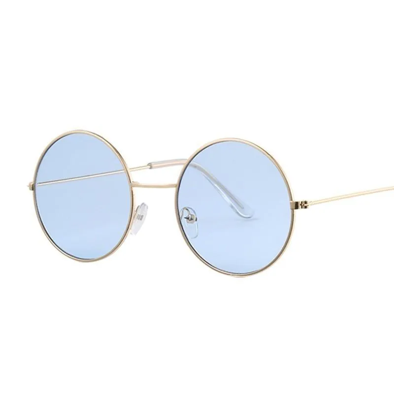 Sonnenbrille Vintage Round Mann Ozean Farblinsen Mirror Frau Frauenmarke Design Metall Rahmen Kreis Brille Ocuossunglasse2973