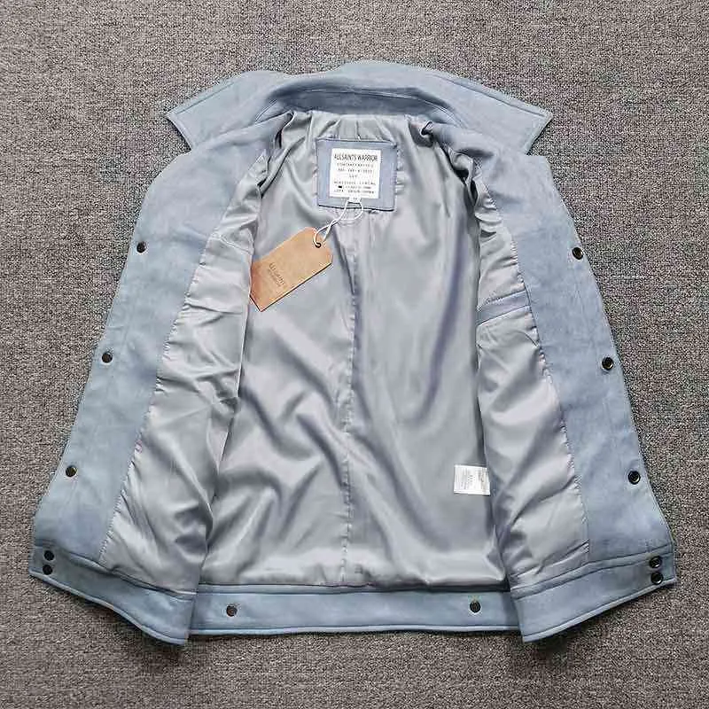 Mcikkny Men Spring осень-замшевые кожаные куртки выключите воротничко повседневную одежду для мужского размера M-2XL T220728