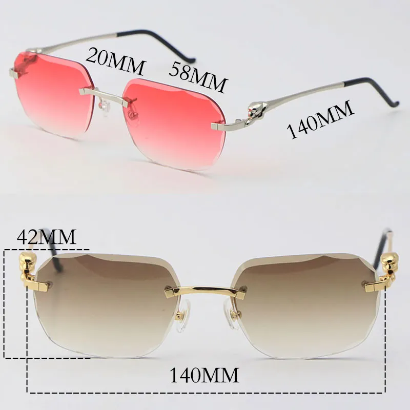 New Luxury Diamond cut Lens Rimless Leopard series Sunglasses Men Women Stainless Sun Glasses Rocks Wire 18K Gold Frame Round glas288m