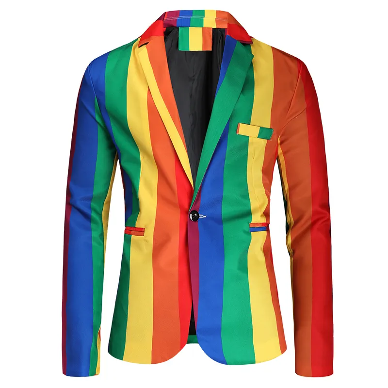 Men's Suits & Blazers Blazer Set Men Rainbow Striped Print BlazerPantsVest 3 P 220823