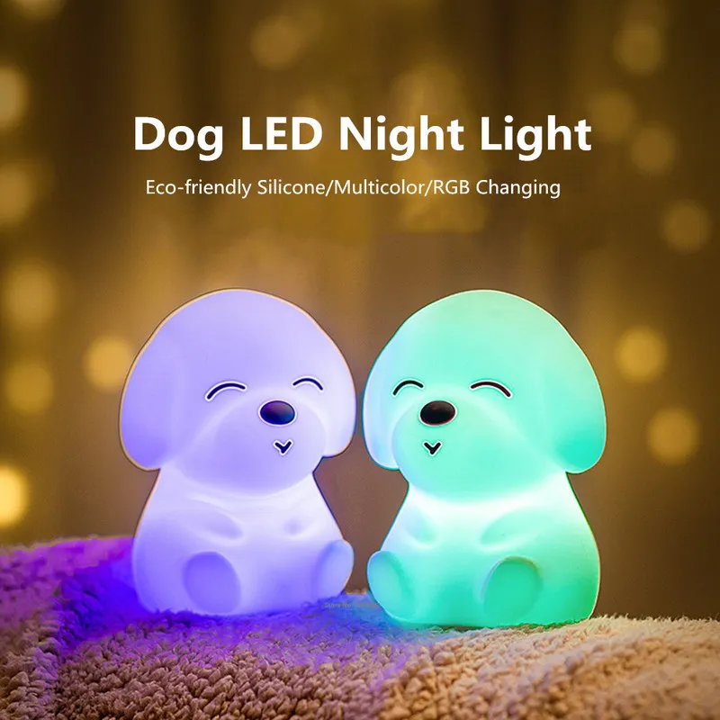 Hund LED Nachtlicht Touch Sensor Fernbedienung 16 Farben Dimmbar Timer Wiederaufladbare Silikon Welpen Lampe für Kinder Baby Geschenk 220727