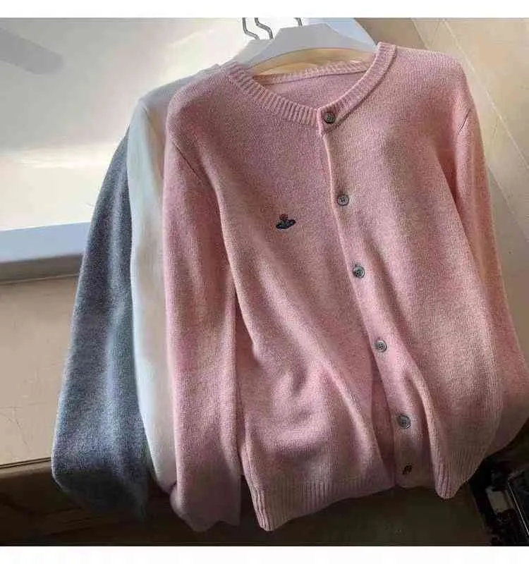Nuevo cárdigan de Cachemira bordado para mujer, suéter de lana de cuello redondo, manga larga, otoño e invierno coreano