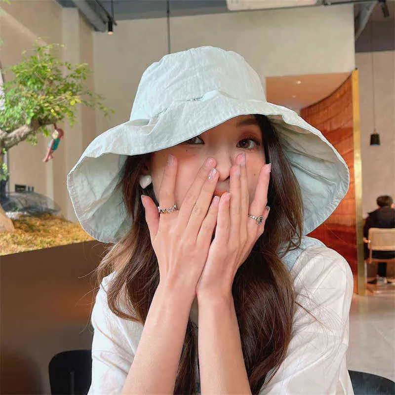 2022 New Japanese Style Pleated Fisherman Hat Women's Summer Thin Casual All-match Sun Hat Sunshade Panama Gorros Y220607