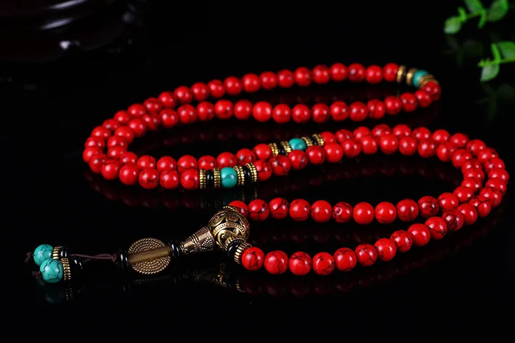 Großhandel Buddhist 108 Mala -Gebetsarmbänder 8mm rote Kiefern Steinperlen Frauen Männer Yoga Meditation Halskette 220719
