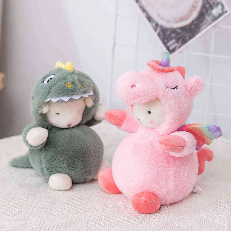 Cute Fluffy Lamb Cuddle Filled Cartoon Animals Sheep Cosplay Pig Dinosaur Chick Bunny Panda Baby Plush Dolls For Kids J220704