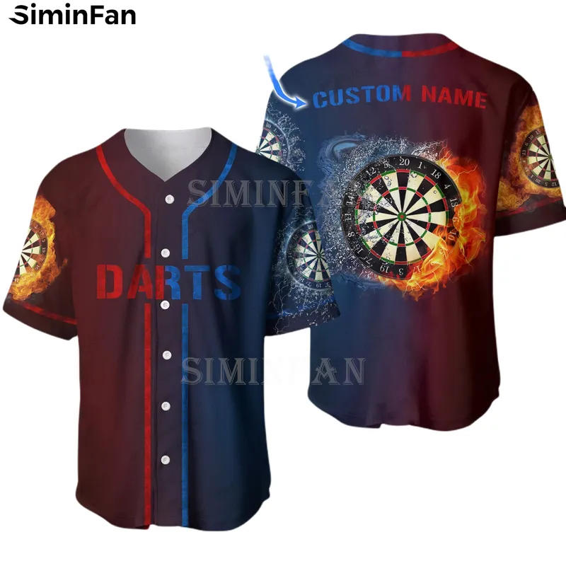 CUSTOM NAME DARTS LOVER 3D Printed Mens Baseball Jersey Shirts Collarless Camisa Summer Beach T Shirt Women Short Sleeve Top 220704