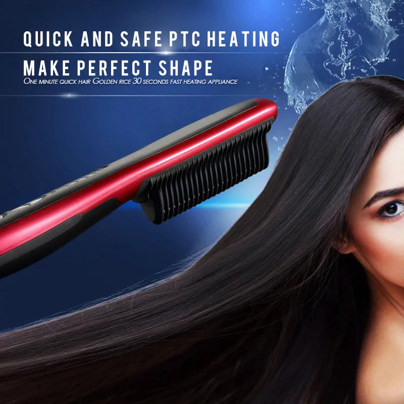 Peinado liso eléctrico peinado endurecedor duradero lcd cerámica calentada cepillo de alisado de cabello EE. UU. EE. UU. 220530