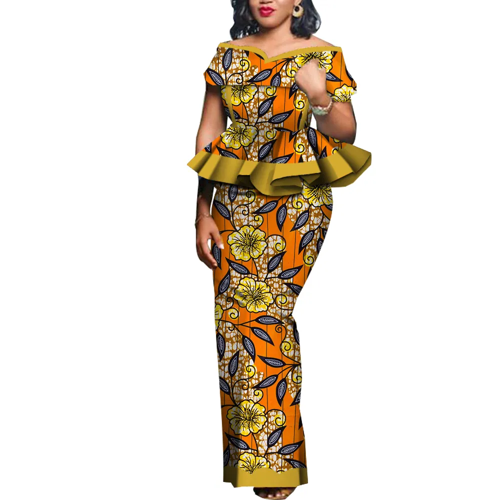 BintArealwax 2 -teiliges Kleid afrikanische Kleid Frauen Rock Sets traditionelle 2 Stück Anzüge maßgeschneiderte Dashiki -Tops und Röcke Plus Size Clothing WY5104