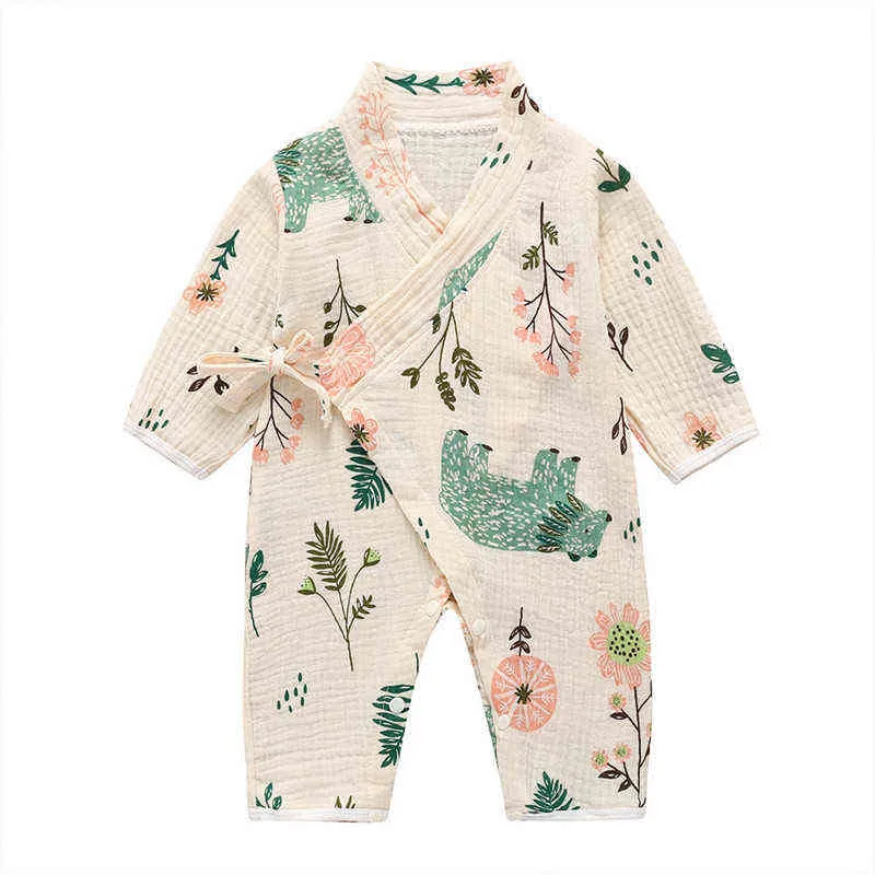 COSPOT Newborn Yarn Robe Kimono Jumpsuit infantil Cartoon 100% Muslin Cotton Rompers Baby Boy Girl Clothes Sleepwear 2022 New 26 G220510