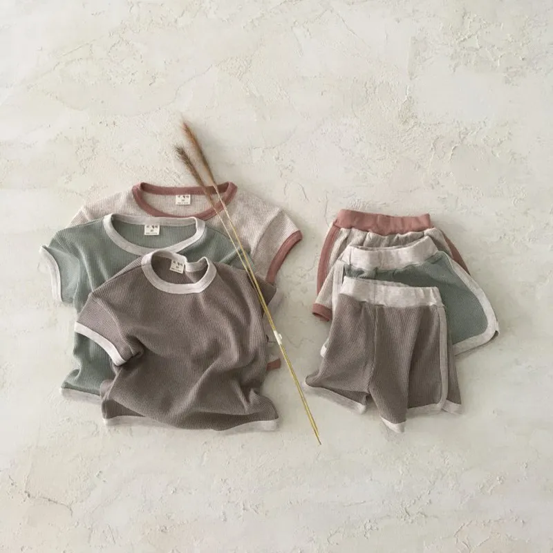 High Quality Short Sleeve Shorts Set Colorful Strip Soft Ribbing Cotton Infant Toddlers Clothing Baby Clothes Pajamas 220507