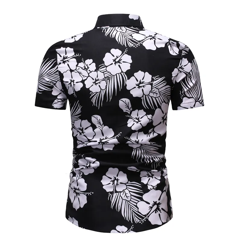 メンズファッションブラックホワイトフローラルシャツカジュアルボタンダウン半袖ハワイアンシャツビーチホリデースリムフィットパーティーシャツトップ220527
