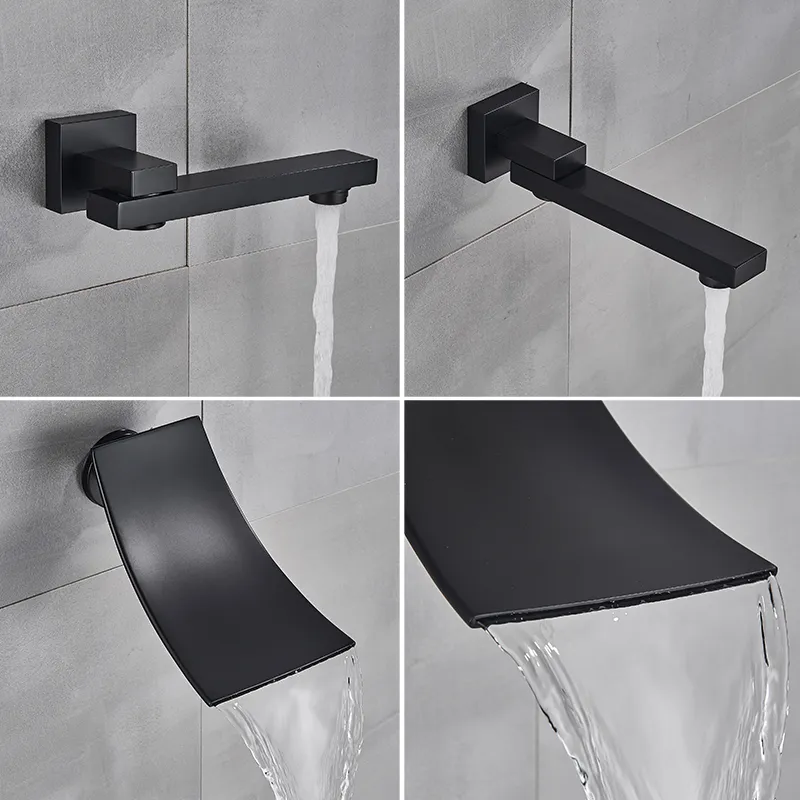 Matte Black Shower Faucet Set Rain Brass Shower Head Shower Faucet Embed Box Bathroom Hot Cold 2/3 Ways Tap Bathroom Faucet