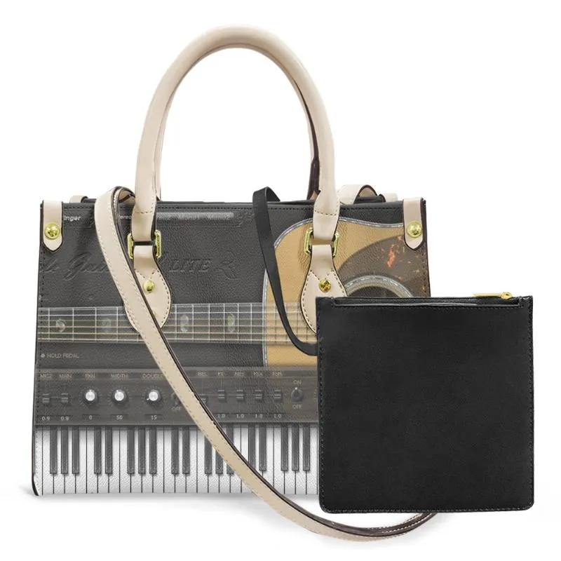 Bolsas de noche Guitarra y llaves de piano Diseño de marca impresa Bolsos casuales de hombro para mujeres Resado de cuero Crossbody Bage2946