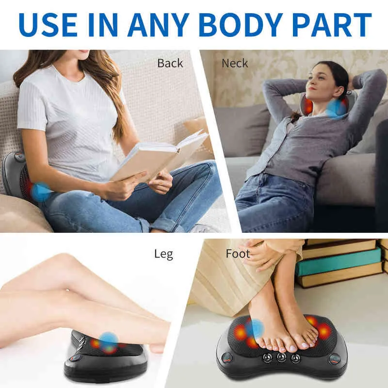 Ontspanning massageskussenmagneet Elektrische schouderachterverwarming Kneed infraroodtherapie Shiatsu Neck Massage 220507
