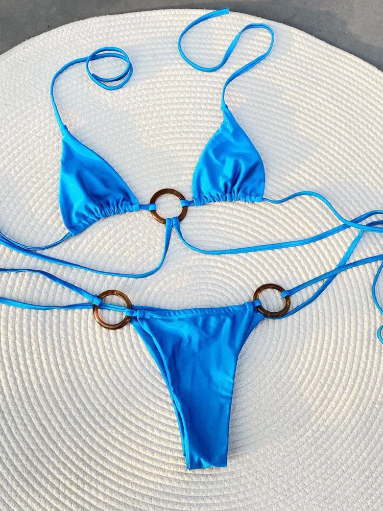 Zrtak Bikinis Sexy String ضبط ملابس السباحة نساء بدلة حمام مثلث كوب بيكيني مجموعات ثونغ الرسن Micro Swimsuit ضمادة 220504