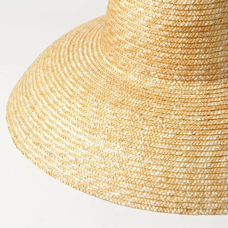 USPOP été pour les femmes paille de blé naturel haut plat long ruban lacets soleil large bord chapeaux de plage 2206078260801