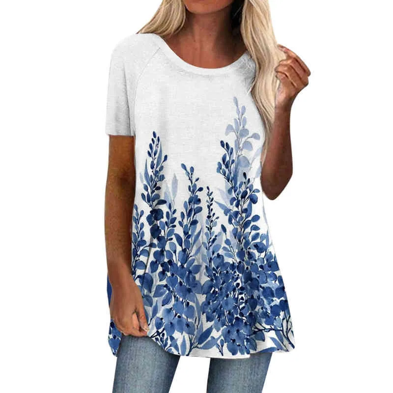 2022 여름 셔츠 여성 꽃 테마 인쇄 인쇄 풀 오버 여성 라운드 넥 셔츠 fational 3d 인쇄 상단 n L220705