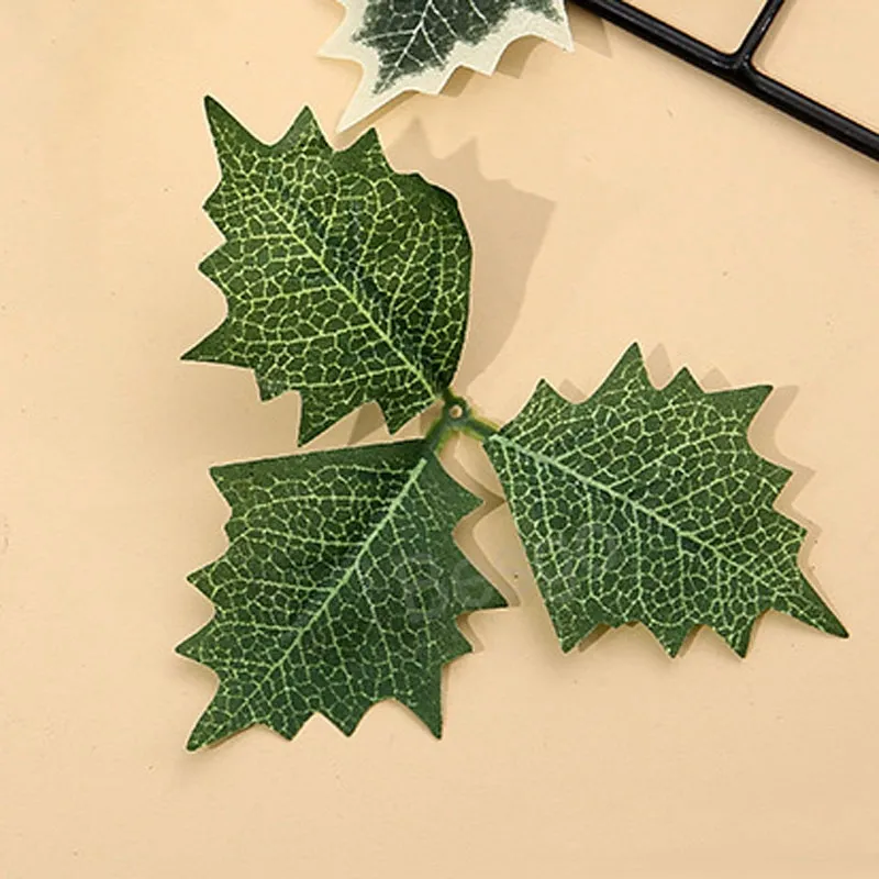 Artificial Flower Leaf Emulation Christmas Leaves White Edge Tree Leaf Outdoor Party Decoration Household Leafs Ornaments BH6594 TYJ
