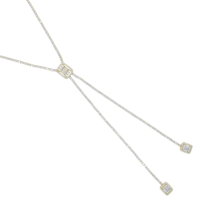 Новое прибыло 2 -миллиметровое ожерелье по теннисной цепи CZ с сердечным квадратным подвесным золотом