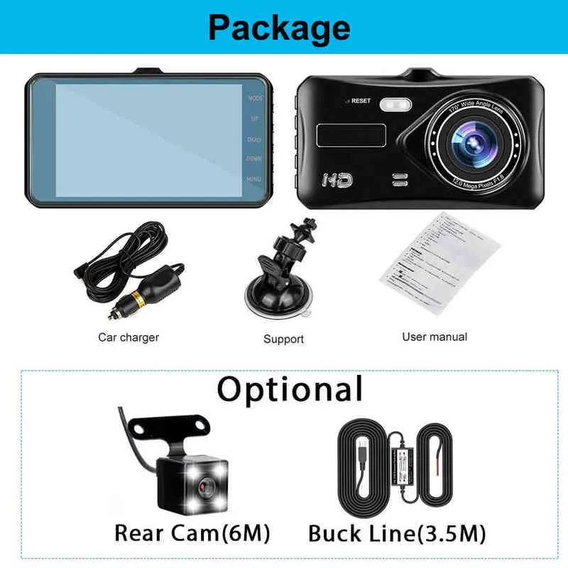 Araba Video Kaydedici Dash Cam Çift Lens HD P Araba Dijital '' IPS Dokunmatik Ekran DVR Kamera GSENSOR WDR CAR DVR Dashcam Kamera J220601