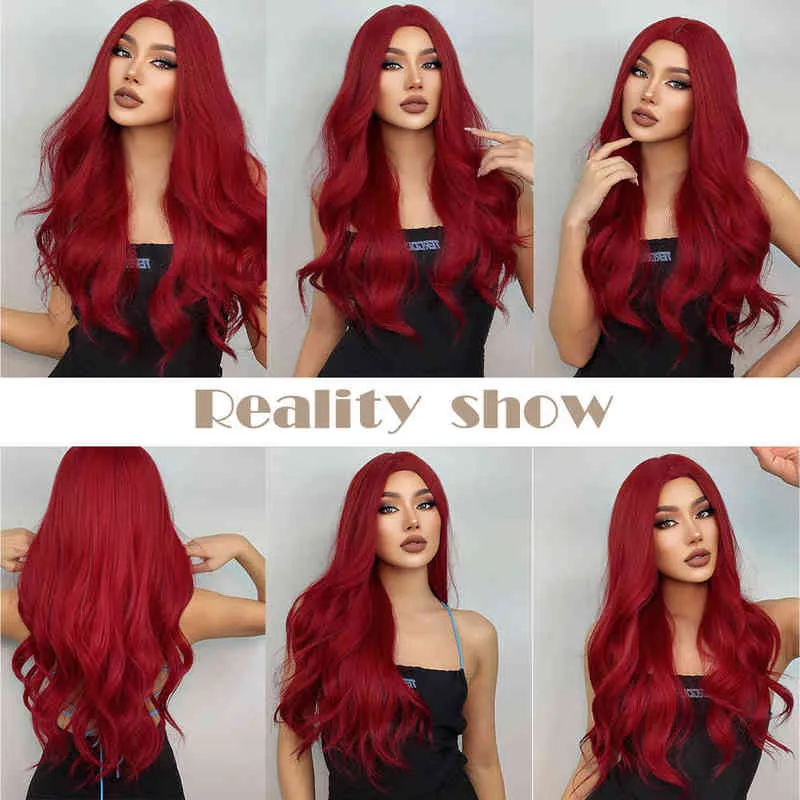 Henry Margu colorido Borgonha Wavy Wavy Synthetic Wine Long Red Natural For Women Halloween Cosplay Party Resistente ao calor peruca 220622