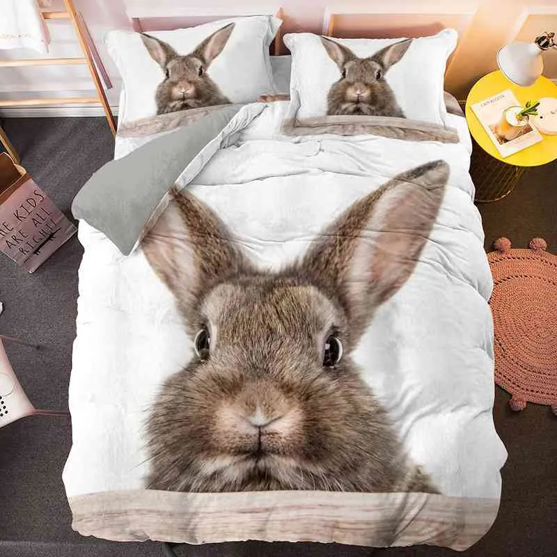 Cute Rabbit Bedding Set Duvet Cover Zipper Closure Single Double Queen King Size Comforter Covers