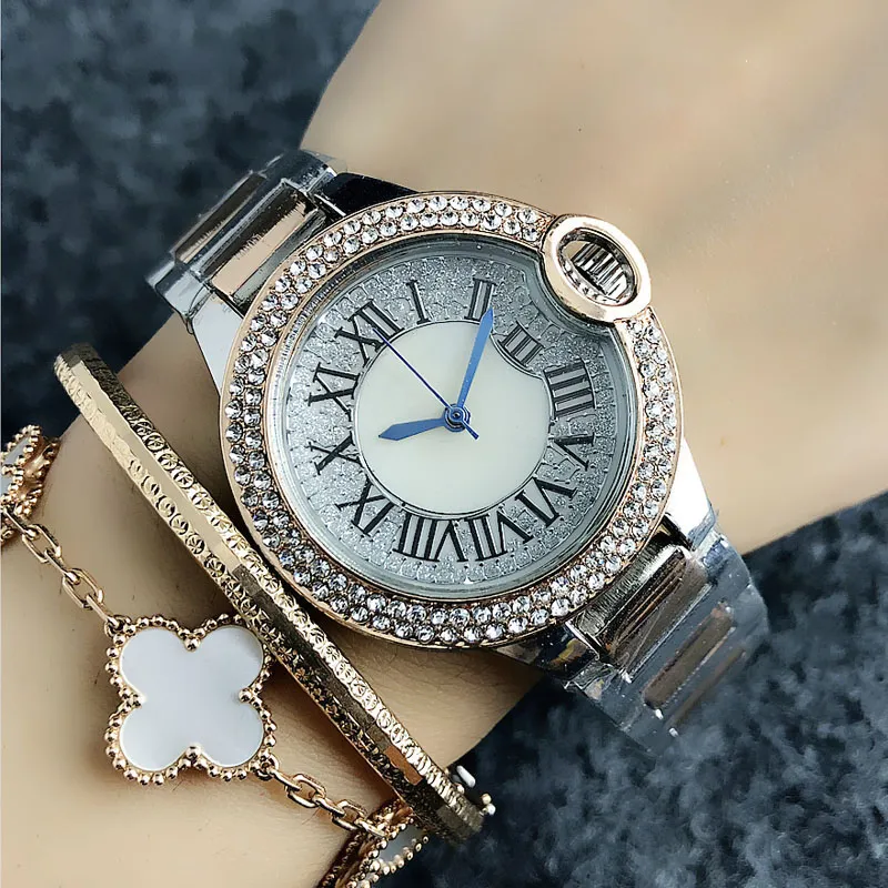 Pleine marque montres-bracelets femmes fille cristal chiffres romains Style métal acier bande Quartz horloge CA07