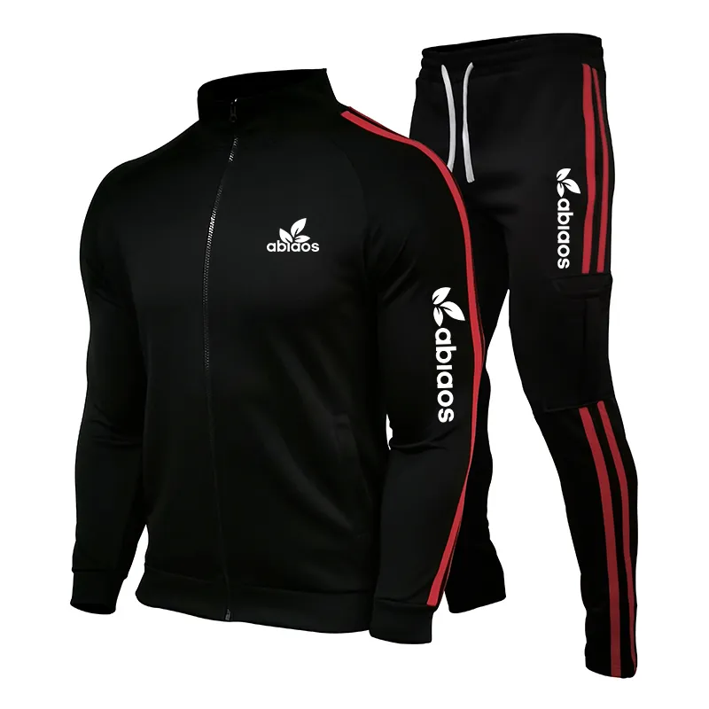 Spring Brand Herrens dragkedja Cardigan Jacket Sports Pants Suit Randig Running Gym Basketball Jogging 2-Piece Set 220607