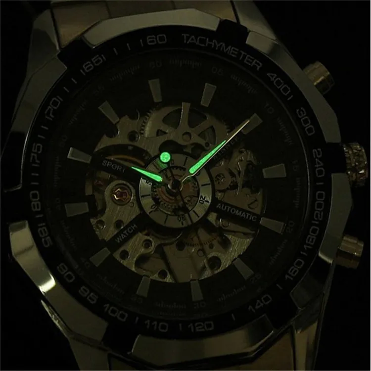 WINNER 340 Fashion Sale Winner Edelstahl Skeleton mechanische Uhr für Mann automatische Selbstaufzug Armbanduhren Männer Geschenk 220623