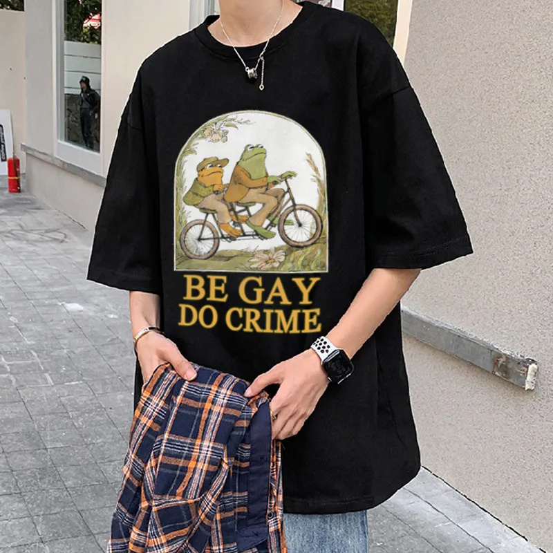 Groda och vara gay do crime short hylsa t shirt bomulls oneck man hajuku anime tshirts retro unisex topps kläder gåva 220617