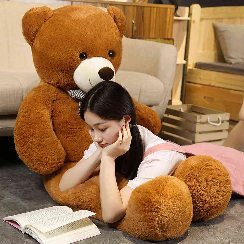Großer schöner Teddybär mit Schleife, Plüschtier, niedliches gefülltes weiches amerikanisches Kissen für Kinder, Mädchen, Valentinstagsgeschenk J220704