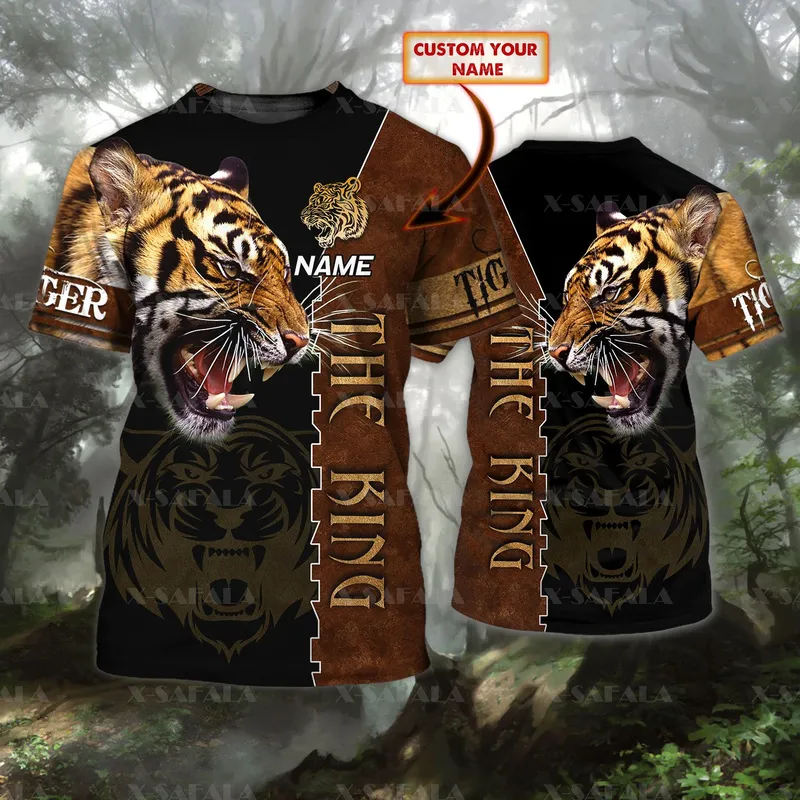 Zwierzę Tiger skóra niestandardowa nazwa 3D Wysokiej jakości koszulka T-shirt Summer okrągła szyja mężczyźni żeńska swoboda krótkiego rękawu top-3 220619